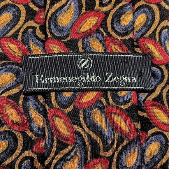 Ermenegildo Zegna Red Blue Gold Italian Silk Tie - Picture 3 of 6